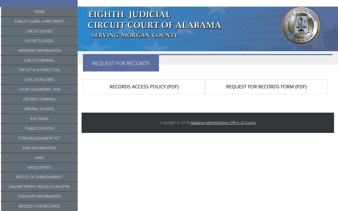 Morgan County Circuit Clerk records request page