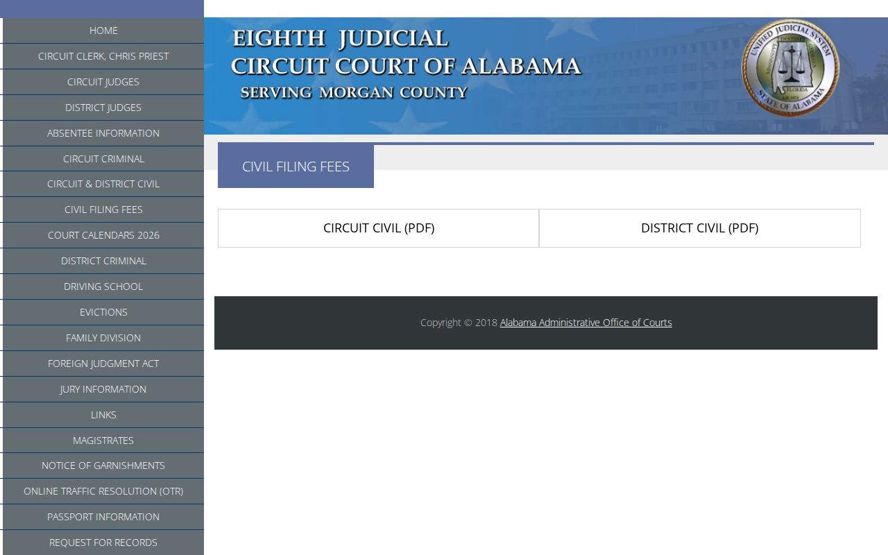 Morgan County Circuit Clerk civil filing fee schedules