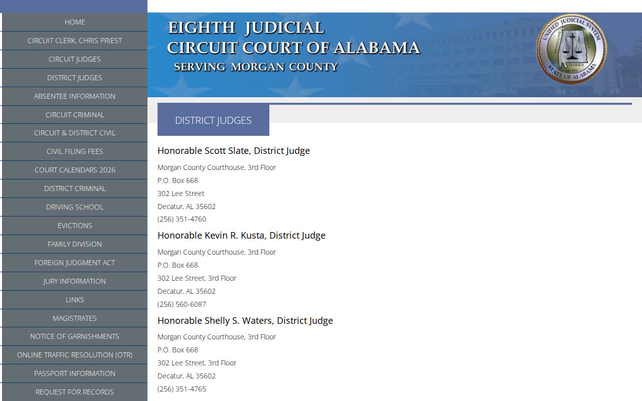 Morgan County Circuit Clerk District Court judges information