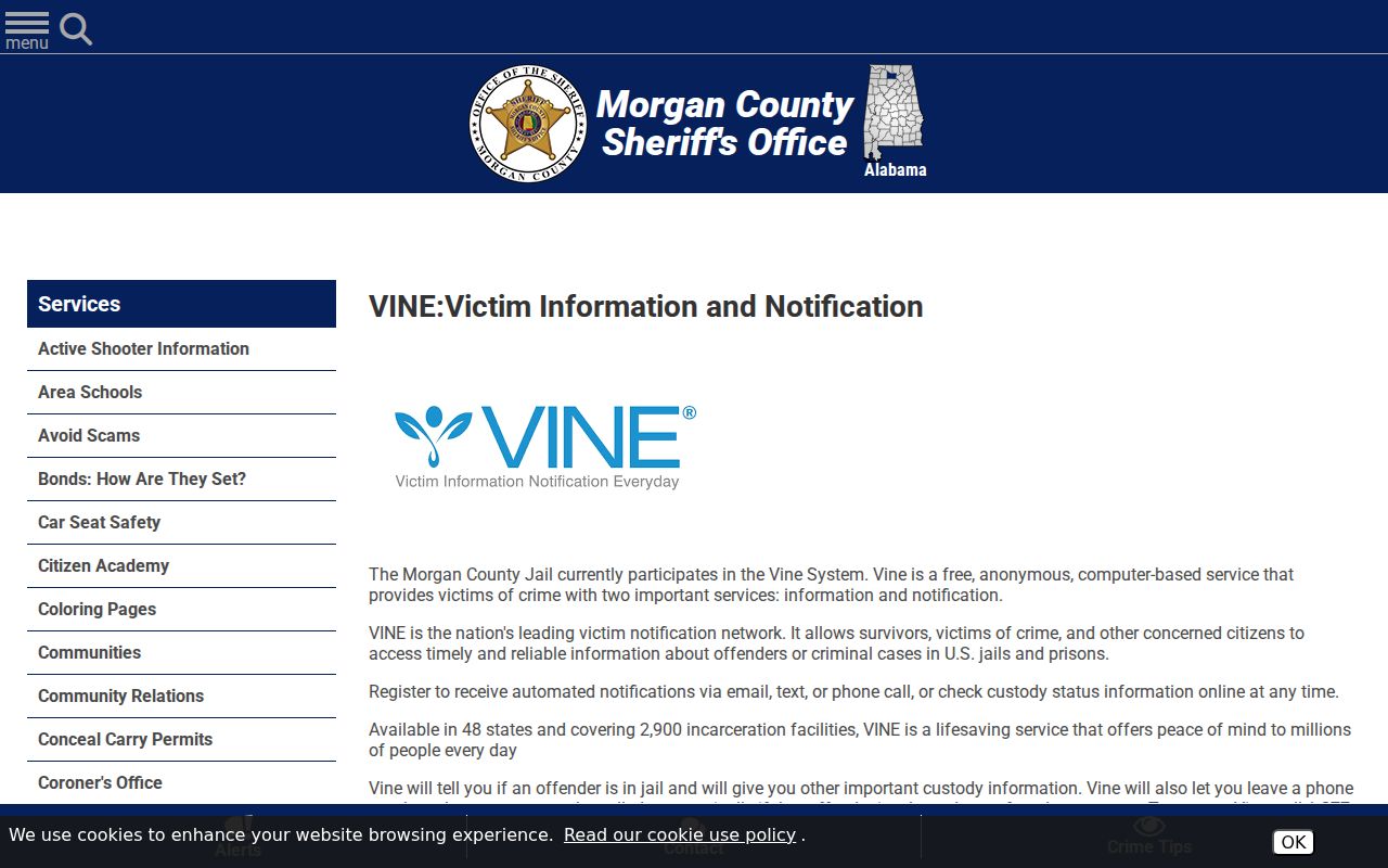 Morgan County arrest record custody notification service