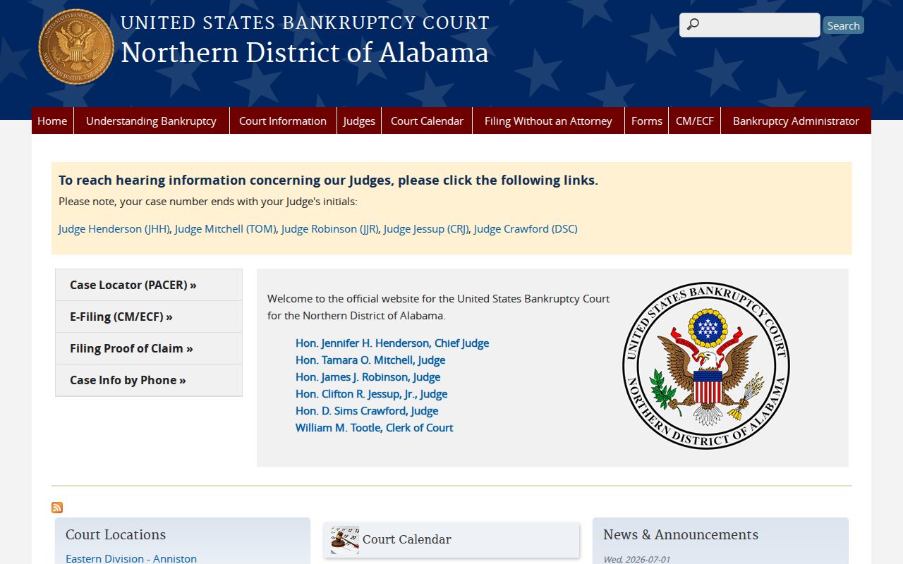 Morgan County bankruptcy court dockets in the Northern District of Alabama