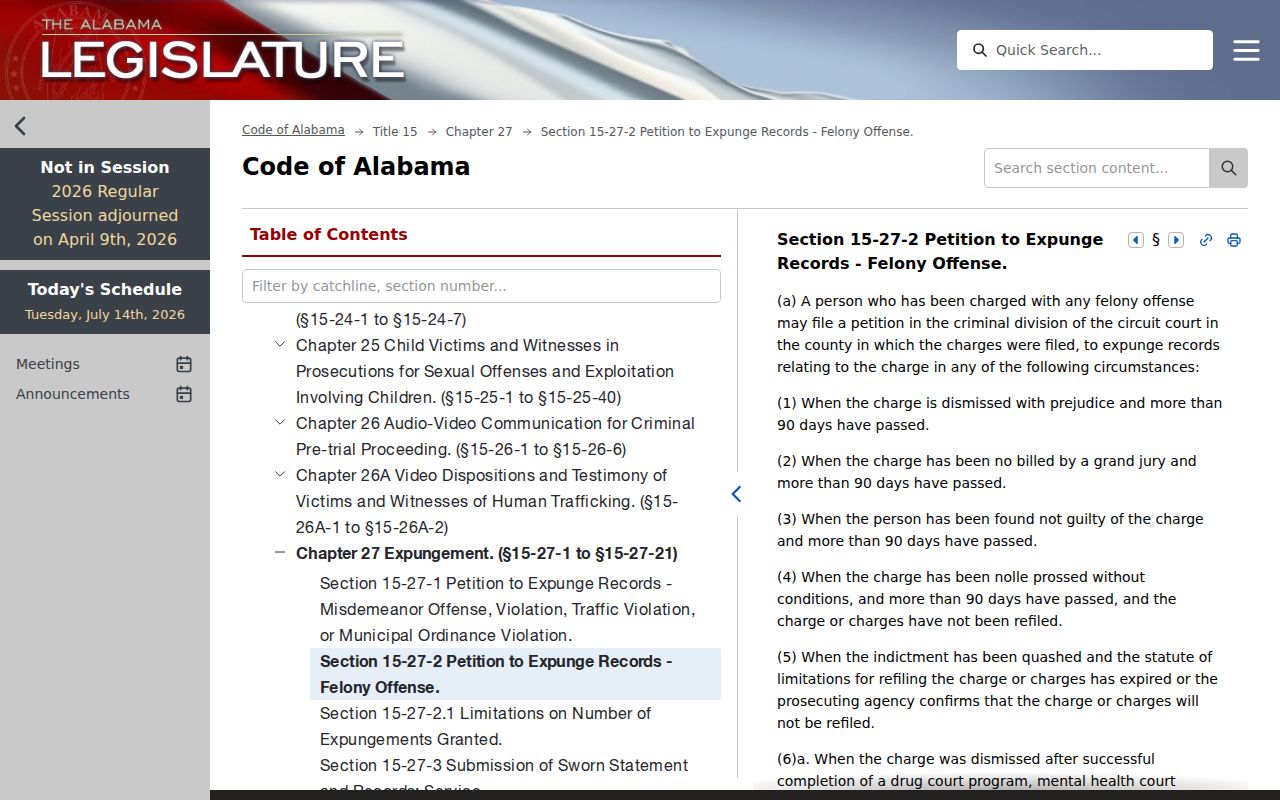 Morgan County criminal court records Alabama expungement law