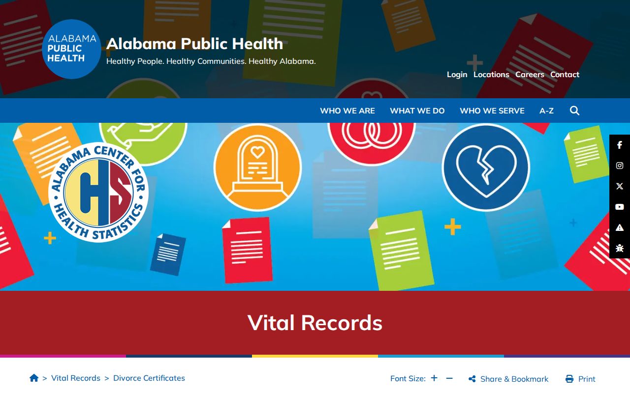 Alabama vital records page for Morgan County divorce certificates