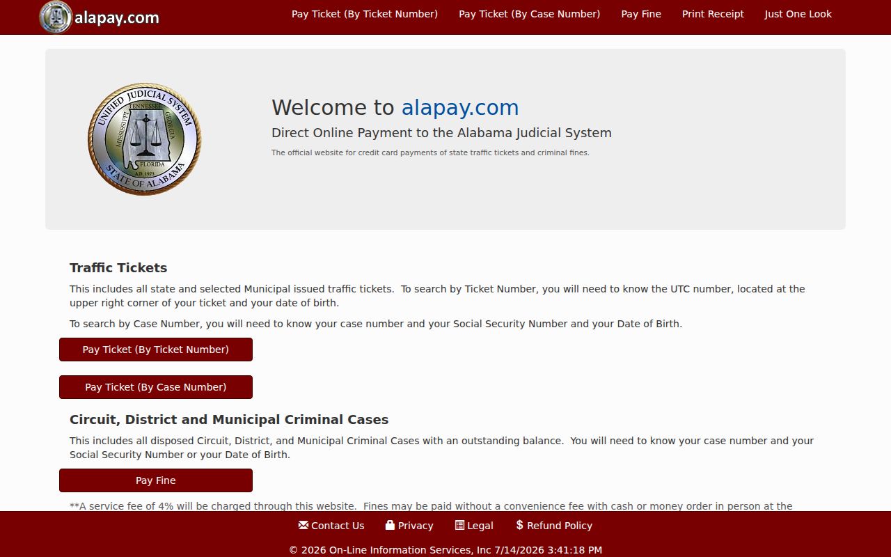 AlaPay portal for Morgan County traffic ticket payments