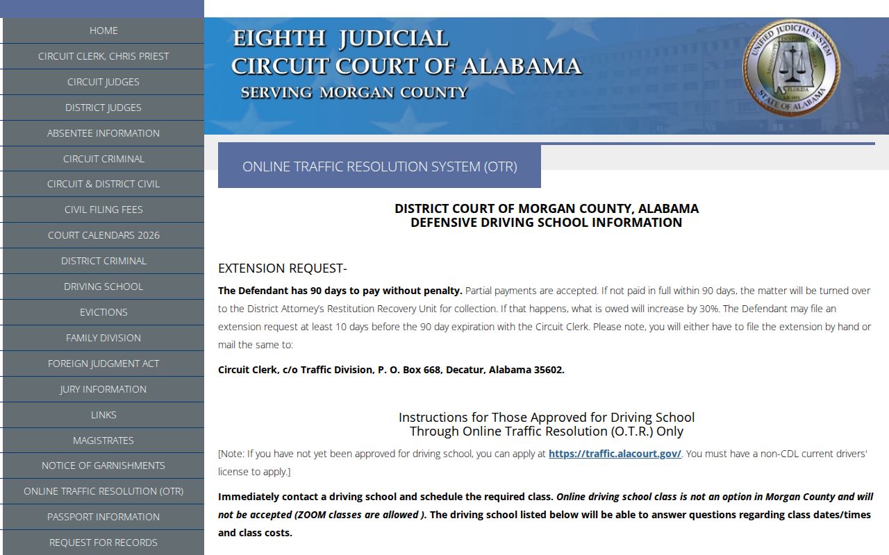 Morgan County online traffic resolution instructions for traffic court records